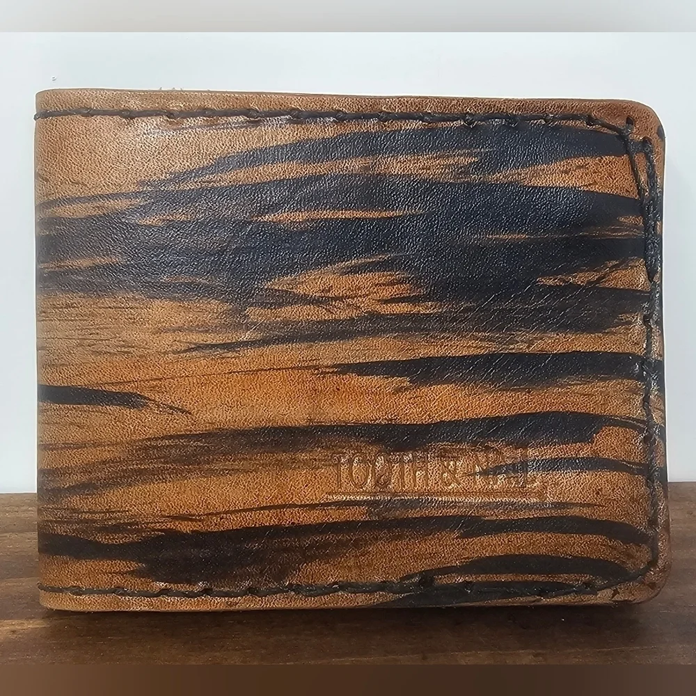 Tooth & Nail Men's Handmade Leather Bifold Wallet Black/Brown Made In USA NEW